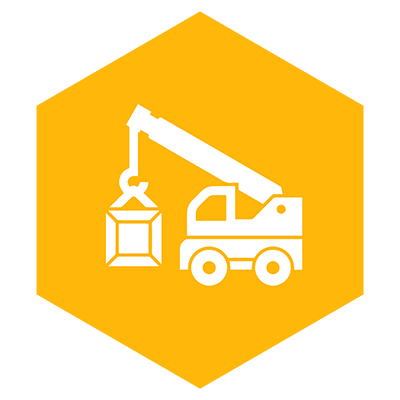 Mobile Crane symbol on yellow background