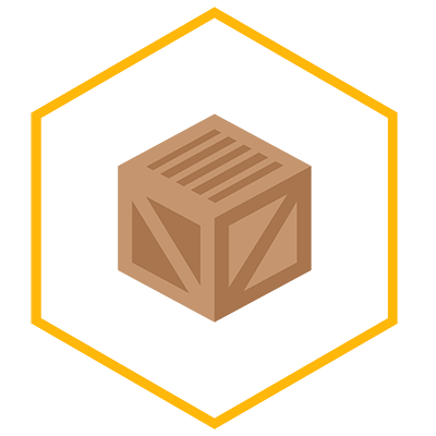 Wooden Crate Icon in a hexagon border box