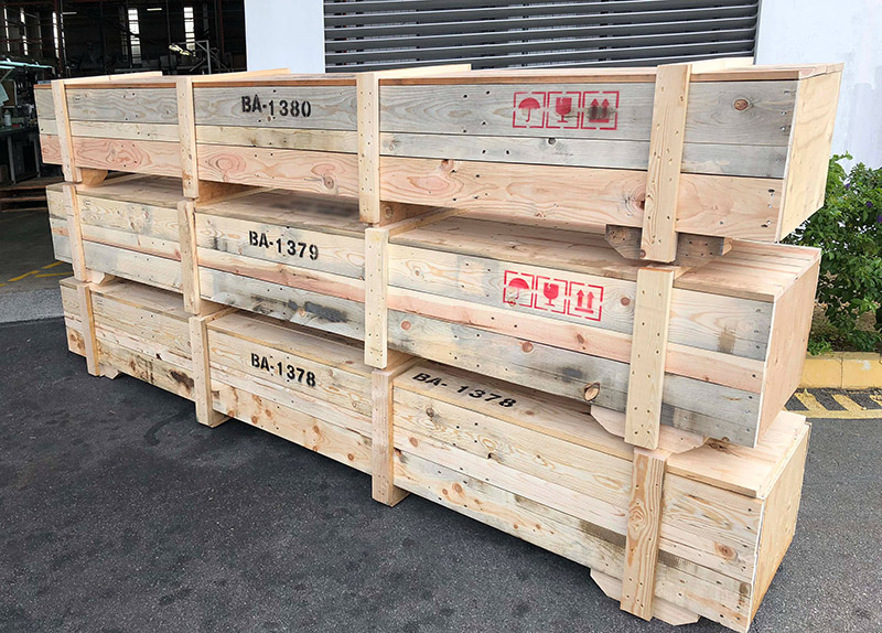 Long customized wooden crate.